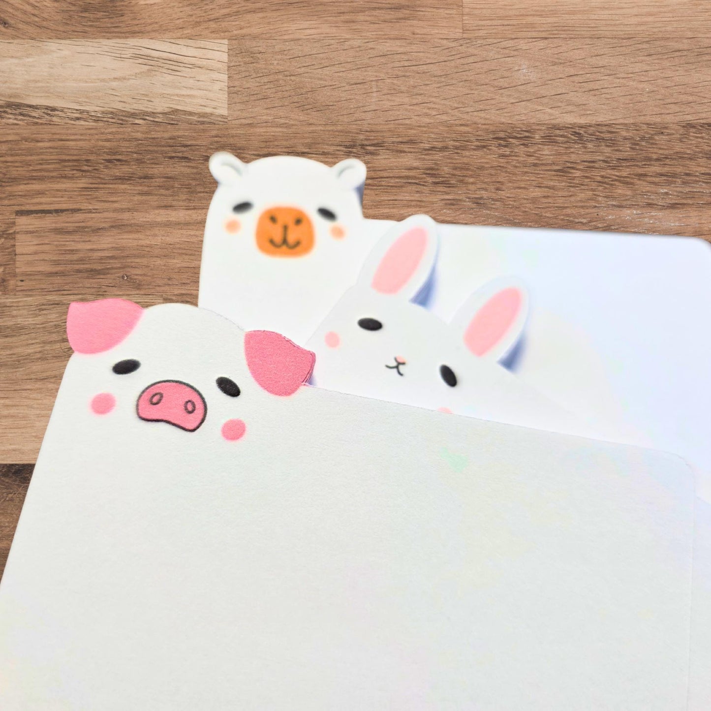 Adorable Animal Notepad, Pig, Capybara, Bunny Die‑Cut Faces Blank Writing