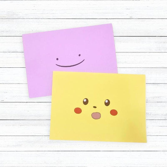 Pokémon Note Cards Ditto + Surprised Pikachu Purple and Yellow