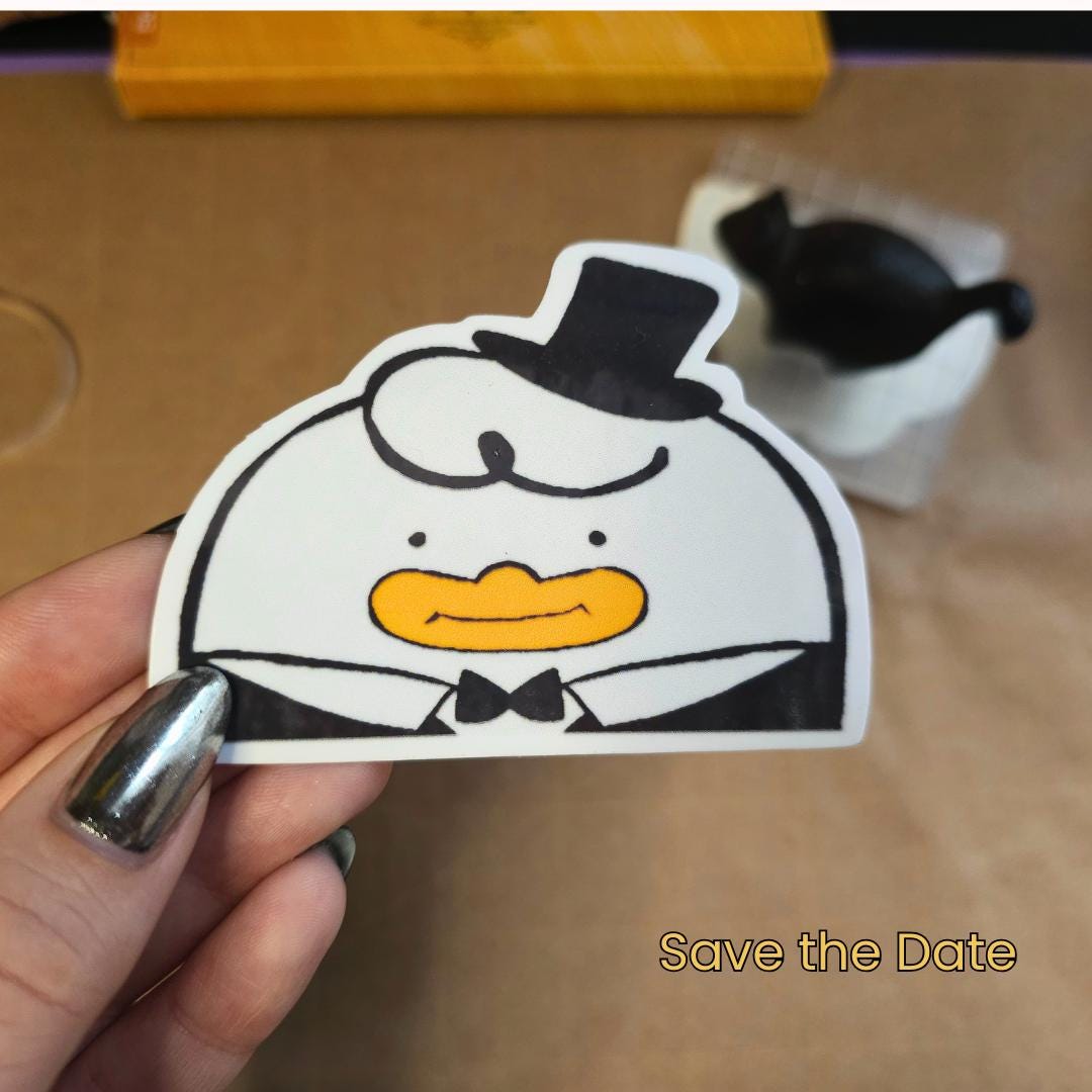 Kpop Demon Hunter Chris Seagull, Jinu + Rumi, Hello Friend, Save the Date Sticker