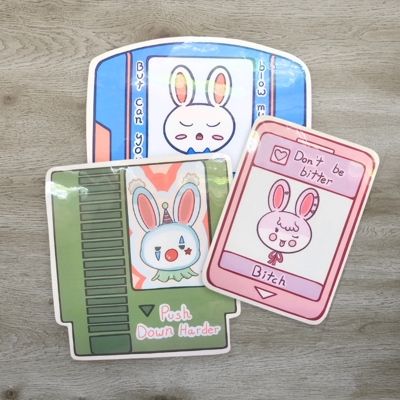 NPC Bunnies, Video Game Cartridges, Sassy Stickers