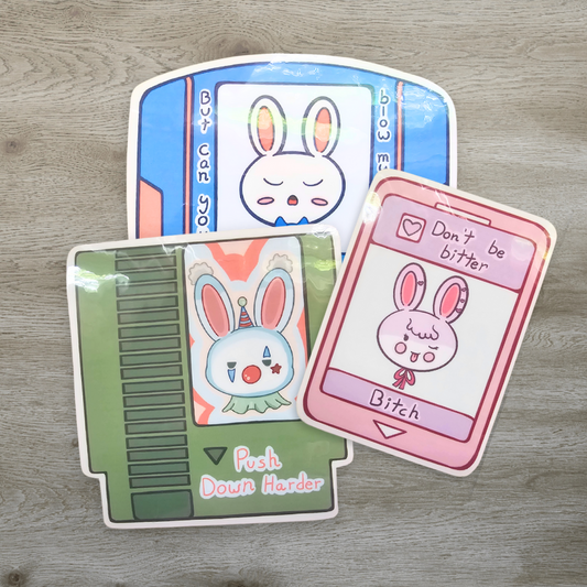 NPC Bunnies, Video Game Cartridges, Sassy Stickers