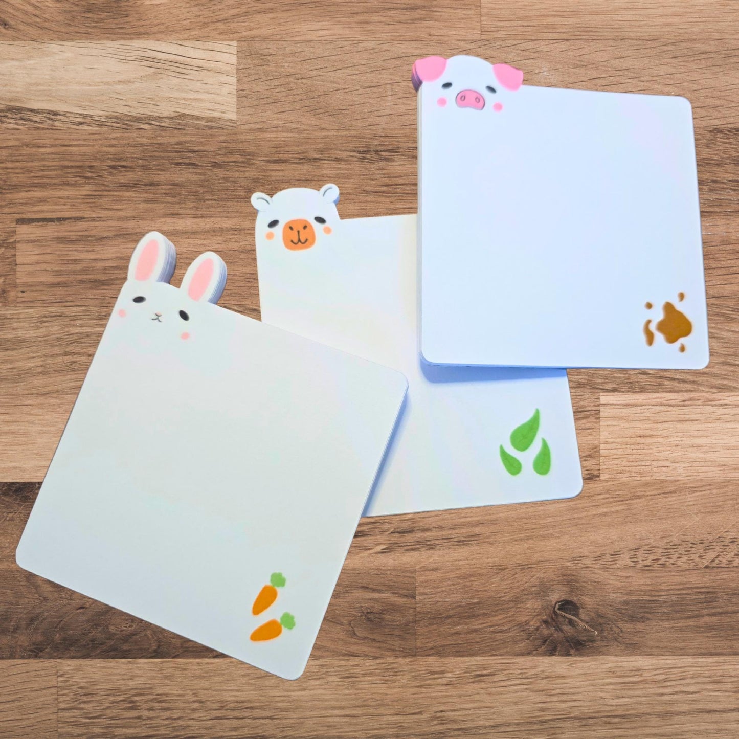 Adorable Animal Notepad, Pig, Capybara, Bunny Die‑Cut Faces Blank Writing
